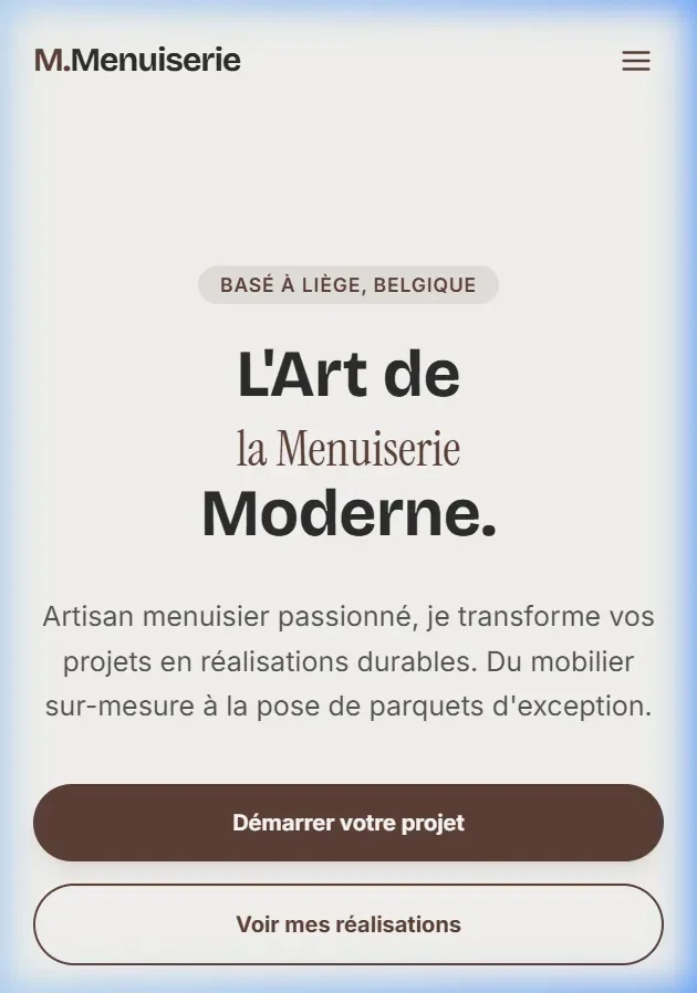 Site web pour artisan menuisier châssis Menuiserie Créative R-Class